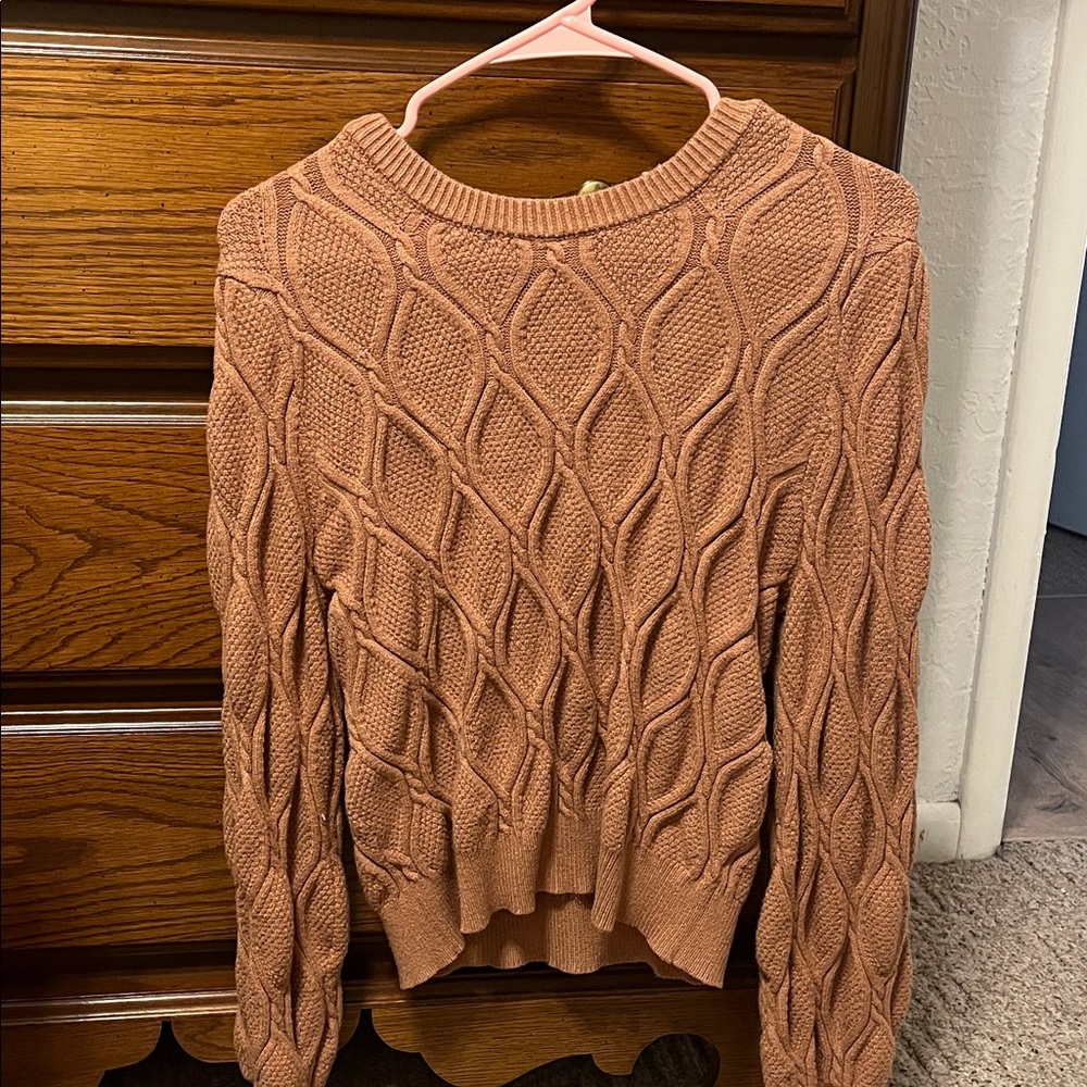 Marled Cable Knit Sweater - Tan